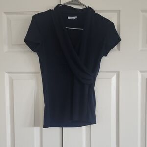 Charter Club Navy Drape Neck Blouse